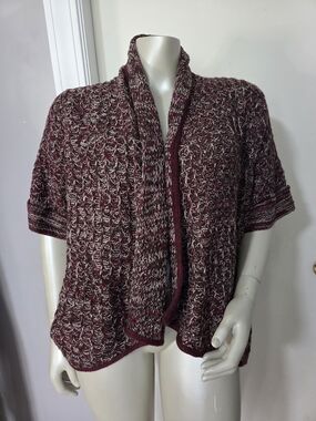 Cato Marled Burgundy Short-Sleeve Open Cardigan